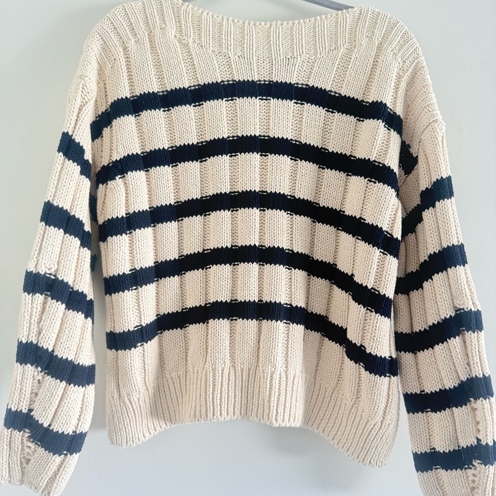 Zara Cream and Black Crew Neck Sweater Nautical Style